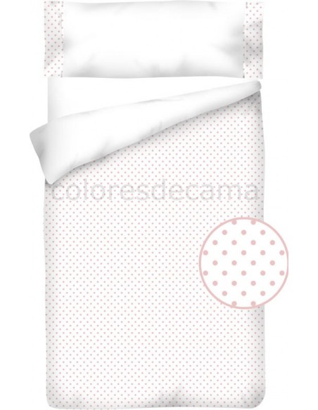 Funda nórdica "Algodón y Pique"  Topos Rosas - 3 Piezas