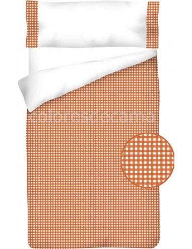 Funda nórdica Algodón - Cuadro Vichy Naranja - 3 Piezas
