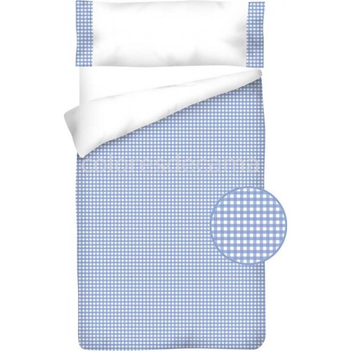 Funda nórdica Algodón - Cuadro Vichy Azul Claro - 3 Piezas