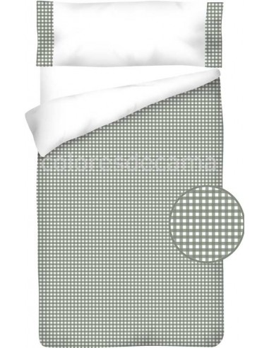 Funda nórdica Algodón - Cuadro Vichy Gris - 3 Piezas