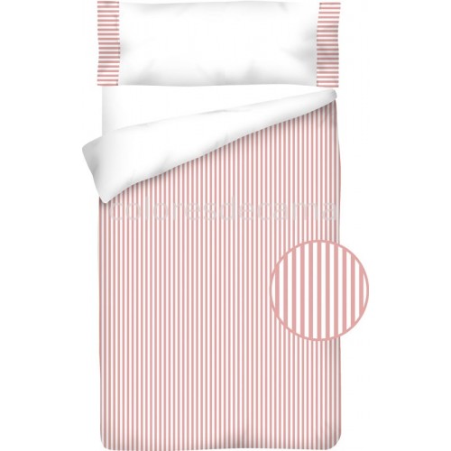 Funda nórdica Algodón -  Vichy Raya Rosa - 3 Piezas