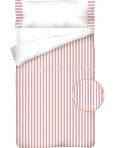 Funda nórdica Algodón -  Vichy Raya Rosa - 3 Piezas