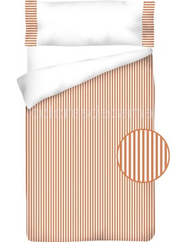 Funda nórdica Algodón - Vichy Raya Naranja - 2 Piezas