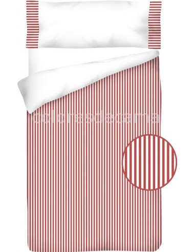 Funda nórdica Algodón - Vichy Raya Rojo - 2 Piezas