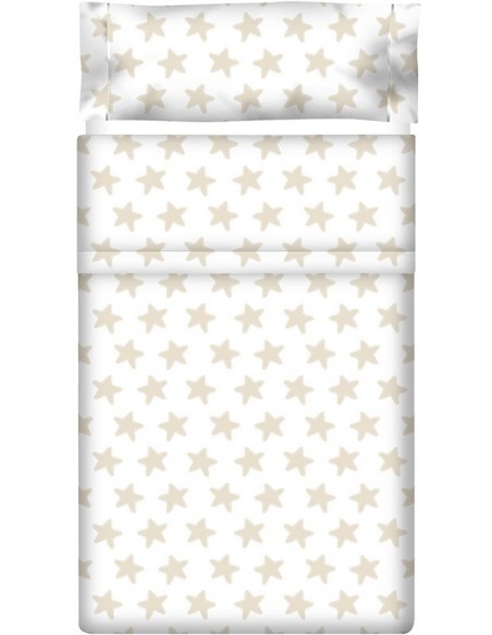 Juego de sábanas "Algodón" Estrellas Arena - Fondo Blanco - 2 Piezas