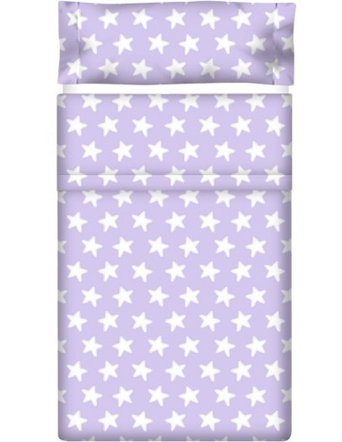 Juego de sábanas "Algodón" Estrellas Blancas - Fondo Lila - 2 Piezas