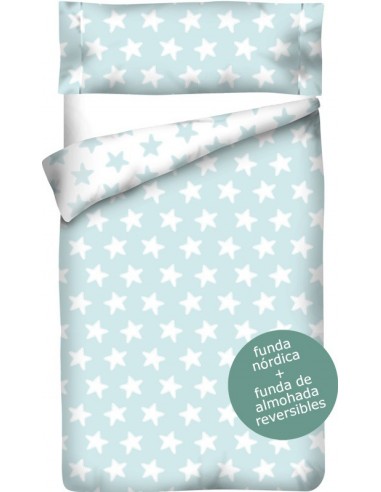 Funda nórdica Reversible "Algodón" Estrellas Blancas - Fondo Esmeralda - 2 Piezas