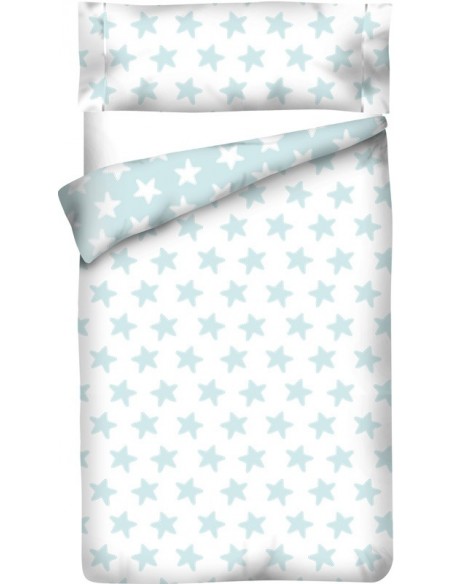 Funda nórdica Reversible "Algodón" Estrellas Blancas - Fondo Esmeralda - 2 Piezas