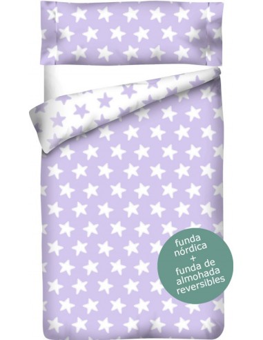 Funda nórdica Reversible "Algodón" Estrellas Blancas - Fondo Lila - 2 Piezas