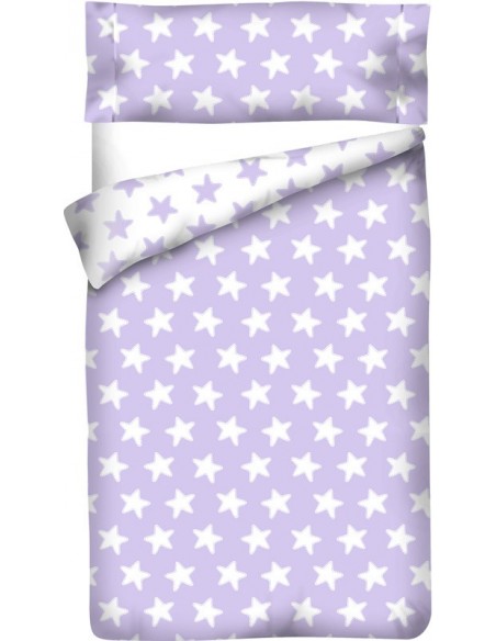 Funda nórdica Reversible "Algodón" Estrellas Lila - Fondo Blanco - 2 Piezas