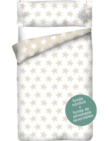 Funda nórdica Reversible "Algodón" Estrellas Arena - Fondo Blanco - 2 Piezas