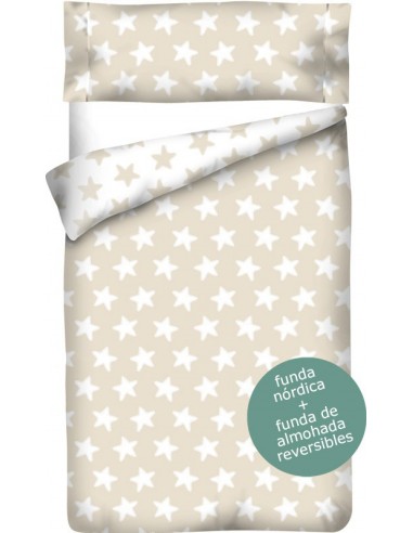 Funda nórdica Reversible "Algodón" Estrellas Blancas - Fondo Arena - 2 Piezas