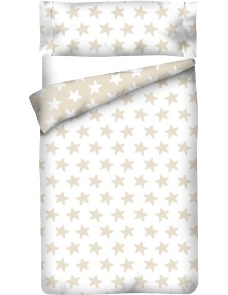 Funda nórdica Reversible "Algodón" Estrellas Blancas - Fondo Arena - 2 Piezas