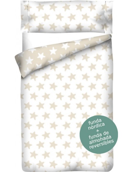 Funda nórdica Reversible "Algodón" Estrellas Arena - Fondo Blanco - 3 Piezas