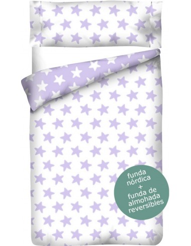 Funda nórdica Reversible "Algodón" Estrellas Lila - Fondo Blanco - 3 Piezas