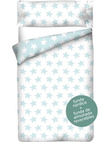 Funda nórdica Reversible "Algodón" Estrellas Esmeralda - Fondo Blanco - 3 Piezas