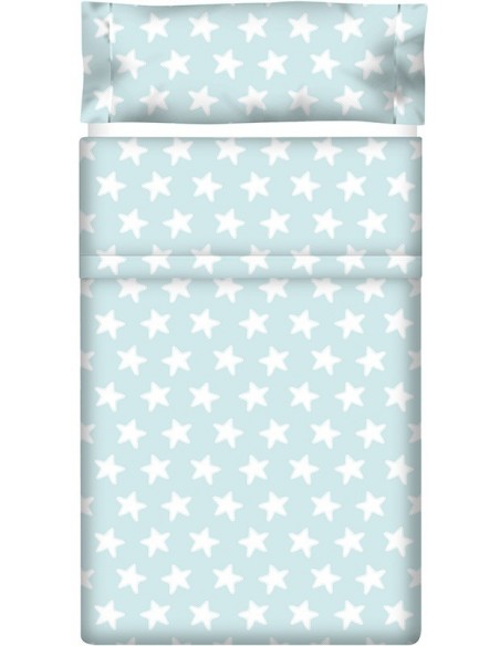 Juego de sábanas "Algodón" Estrellas Blancas - Fondo Esmeralda - 3 Piezas