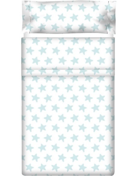 Juego de sábanas "Algodón" Estrellas Esmeralda - Fondo Blanco - 3 Piezas