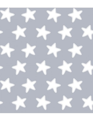 Juego de sábanas "Algodón" Estrellas Blancas - Fondo Gris Luna - 3 Piezas