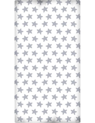Sábana Bajera Estampada "Algodón" - Estrellas Gris Luna - Fondo Blanco