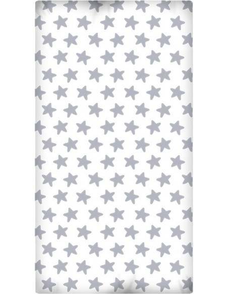 Sábana Bajera Estampada "Algodón" - Estrellas Gris Luna - Fondo Blanco Sábana Bajera Estampada "Algodón" - Estrellas Gris Luna - Fondo Blanco
