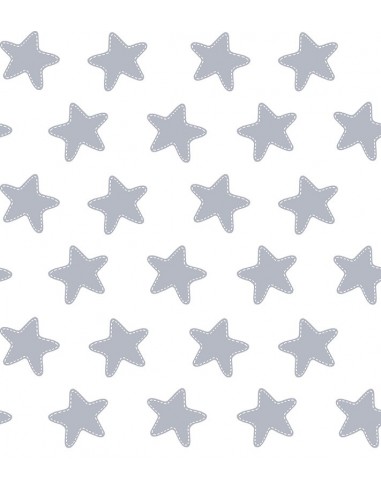 Sábana Bajera Estampada "Algodón" - Estrellas Gris Luna - Fondo Blanco Sábana Bajera Estampada "Algodón" - Estrellas Gris Luna - Fondo Blanco