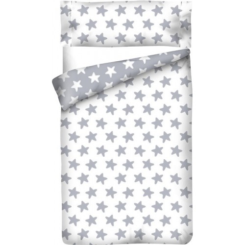 Funda nórdica Reversible "Algodón" Estrellas Blancas - Fondo Gris Luna - 2 Piezas 2