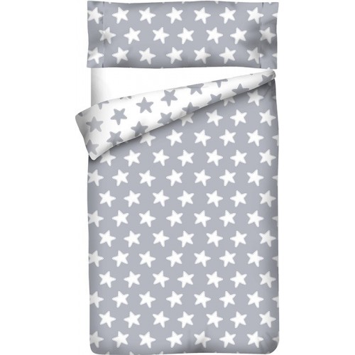 Funda nórdica Reversible "Algodón" Estrellas Gris Luna - Fondo Blanco - 3 Piezas 2
