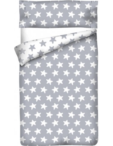 Funda nórdica Reversible "Algodón" Estrellas Gris Luna - Fondo Blanco - 3 Piezas