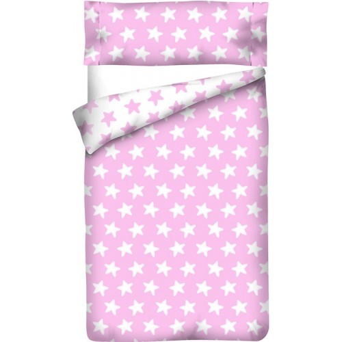 Funda nórdica Reversible "Algodón" Estrellas Blancas - Fondo Rosa - 3 Piezas