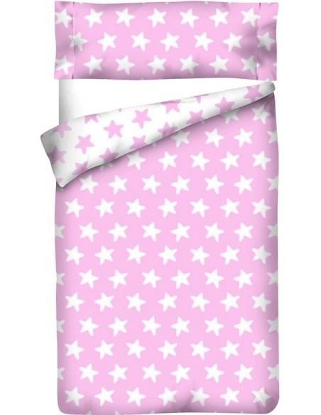 Funda nórdica Reversible "Algodón" Estrellas Blancas - Fondo Rosa - 2 Piezas