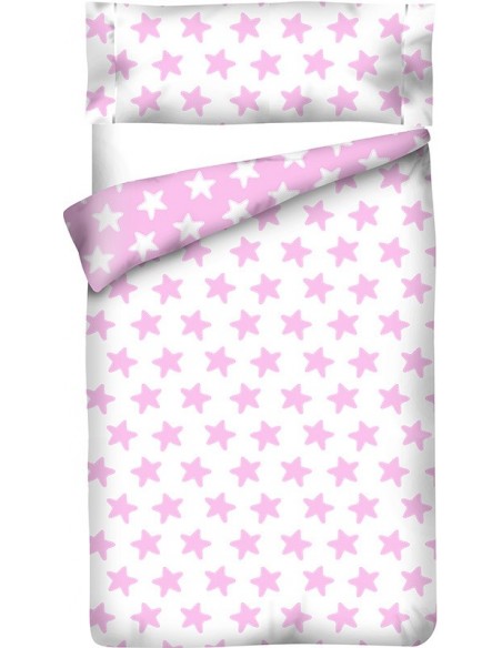 Funda nórdica Reversible "Algodón" Estrellas Blancas - Fondo Rosa - 2 Piezas