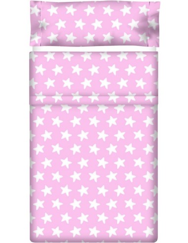 Juego de sábanas "Algodón" Estrellas Blancas - Fondo Rosa - 2 Piezas