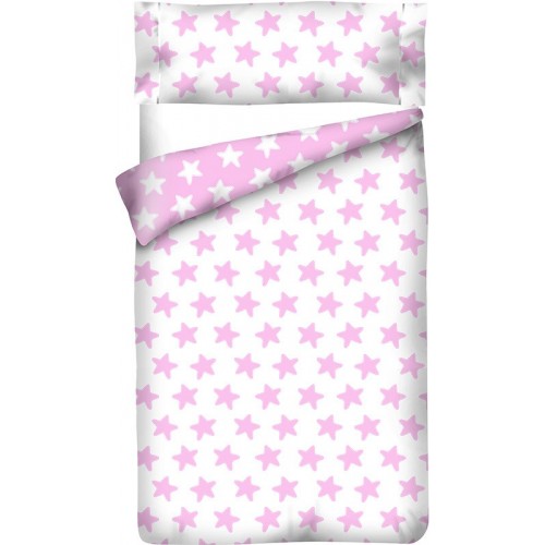 Funda nórdica Reversible "Algodón" Estrellas Rosa - Fondo Blanco - 3 Piezas