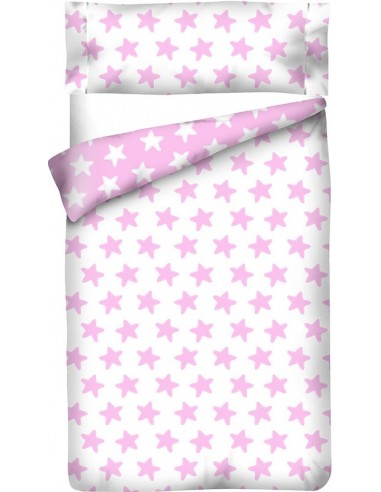 Funda nórdica Reversible "Algodón" Estrellas Rosa - Fondo Blanco - 3 Piezas