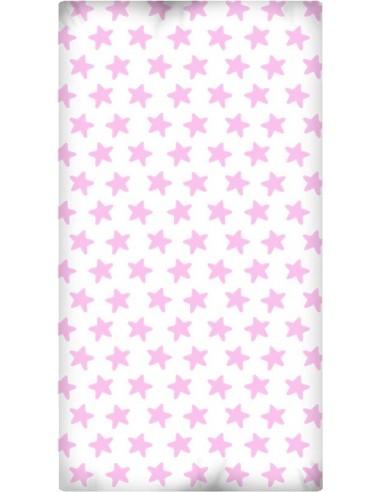 Sábana Bajera Estampada "Algodón" Estrellas Rosa - Fondo Blanco