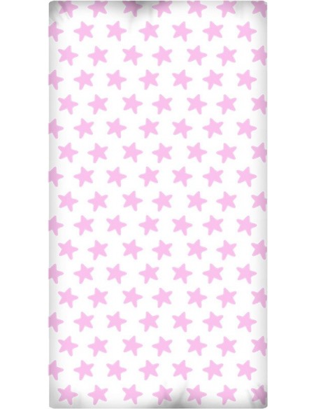 Sábana Bajera Estampada "Algodón" Estrellas Rosa - Fondo Blanco