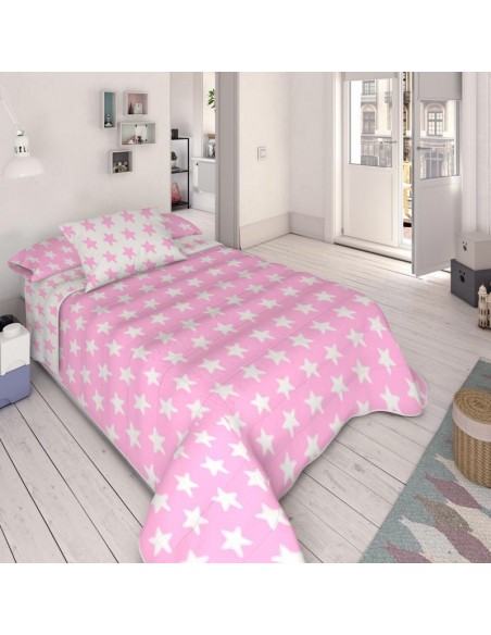 Edredón Reversible "Algodón" Estrellas Blancas - Fondo Rosa