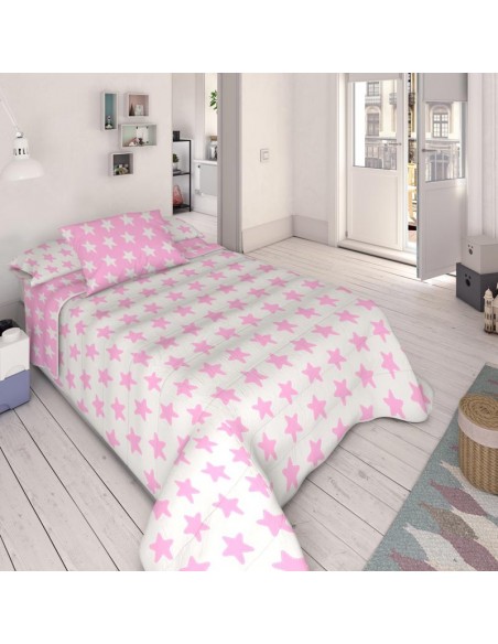 Edredón Reversible "Algodón" Estrellas Rosa - Fondo Blanco