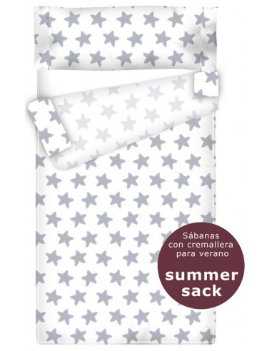 Summer Sack - Sábana con Cremallera "Algodón" Estrellas Gris Luna - Fondo Blanco