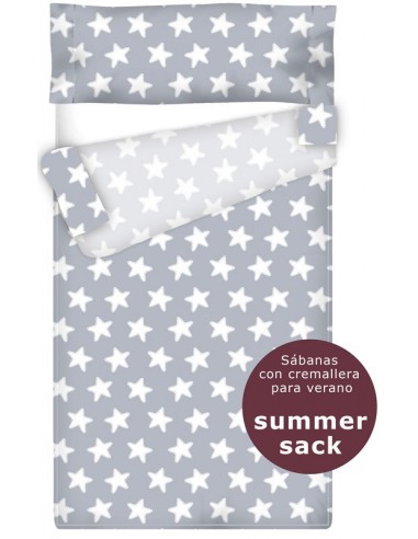 Summer Sack - Sábana con Cremallera "Algodón" Estrellas Blancas - Fondo Gris Luna