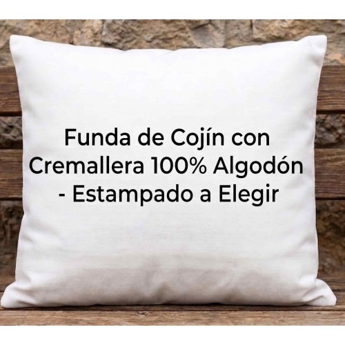Funda de Cojín con Cremallera 100% Algodón - Estampado a Elegir